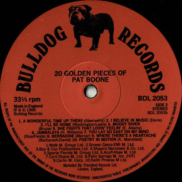 Pat Boone : 20 Golden Pieces Of Pat Boone (LP, Comp)
