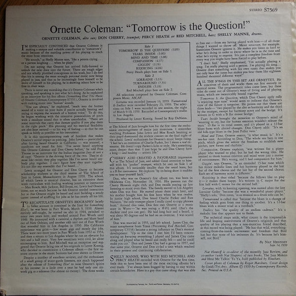 Ornette Coleman : Tomorrow Is The Question! (LP, Album, RE)