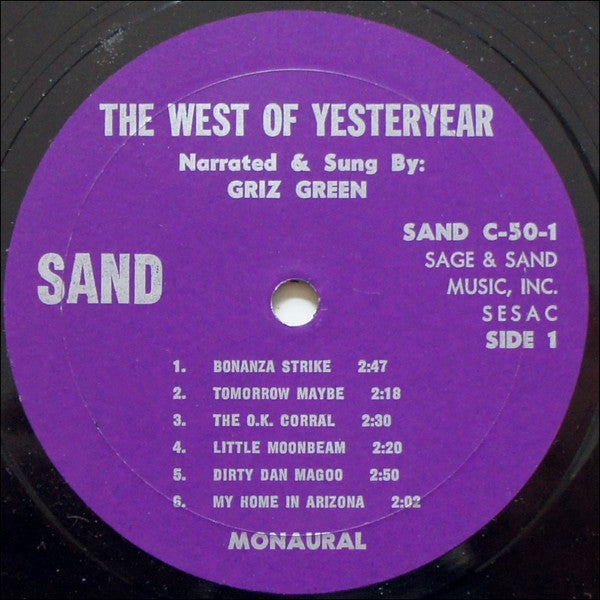 Griz Green : The West Of Yesteryear (LP, Album, Mono)