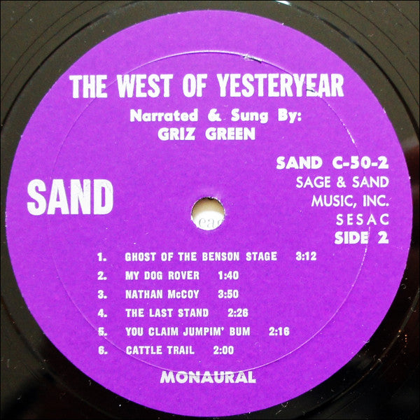 Griz Green : The West Of Yesteryear (LP, Album, Mono)