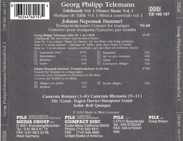 Georg Philipp Telemann, Johann Nepomuk Hummel : Dinner Music Vol. 1 / Concert For Trumpet (CD, Album)