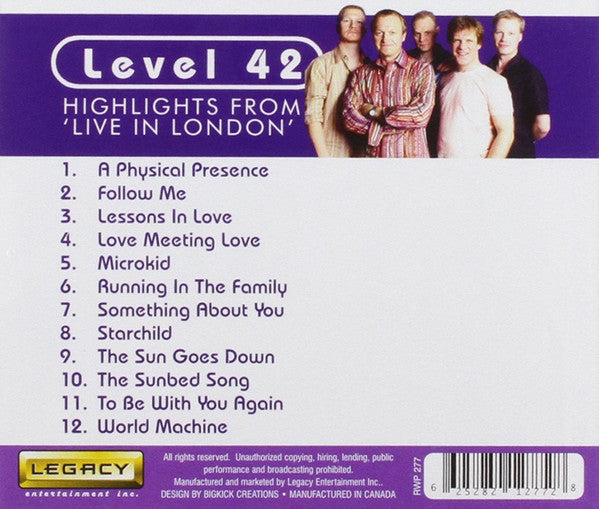 Level 42 : Highlights From 'Live In London' (CD, Album)