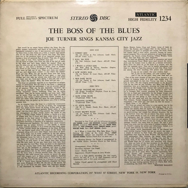 Big Joe Turner : The Boss Of The Blues Sings Kansas City Jazz (LP, Album, RE)