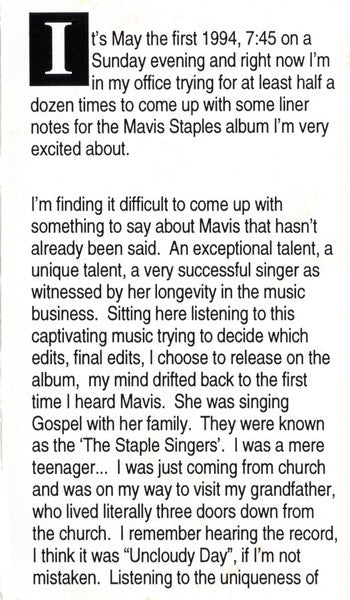 Mavis Staples : Mavis Staples (Cass, Album)