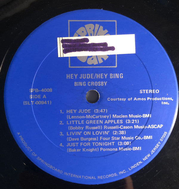 Bing Crosby With Jimmy Bowen Orchestra & Chorus : Hey Jude / Hey Bing! (LP, Album, RE)