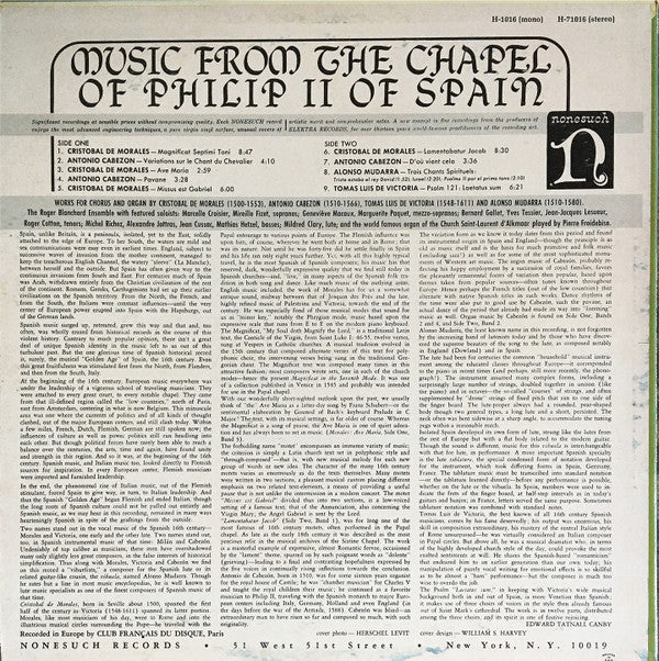 Various : Music From The Chapel Of Philip II Of Spain (LP, Album)