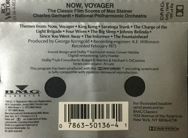 Charles Gerhardt, National Philharmonic Orchestra : Now, Voyager - The Classic Film Scores Of Max Steiner (Cass, RE, RM, DAA)