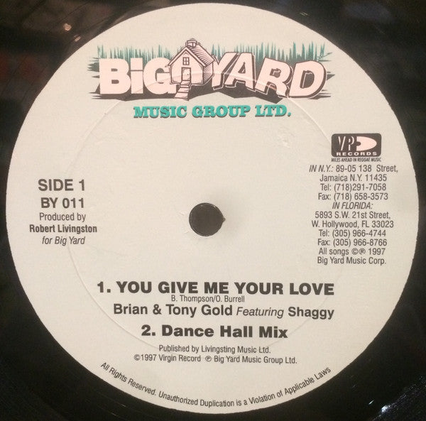 Brian & Tony Gold Featuring Shaggy : You Give Me Your Love (12")