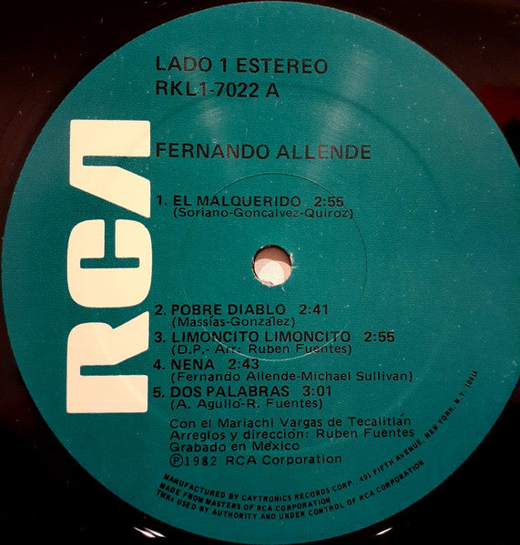 Fernando Allende con el Mariachi Vargas de Tecalitlán : Fernando Allende (LP, Album)