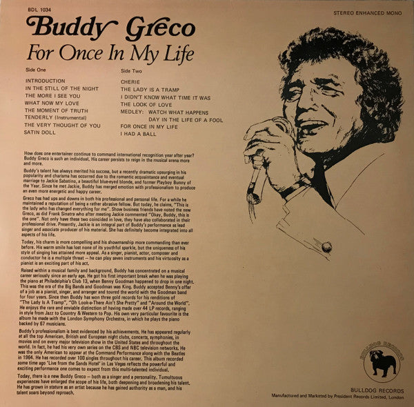 Buddy Greco : For Once In My Life (LP, Album)