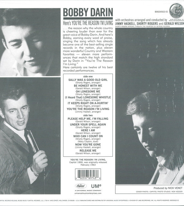 Bobby Darin : You're The Reason I'm Living (LP, Album, RE)