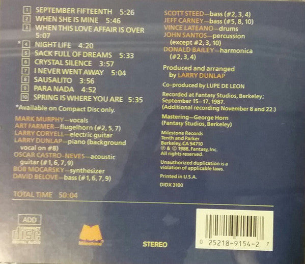 Mark Murphy Featuring Larry Coryell And Art Farmer : September Ballads (CD, Album)