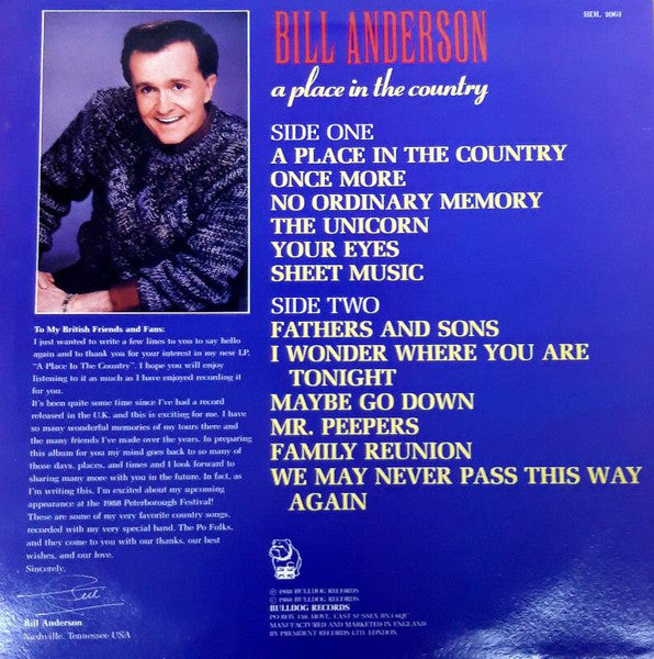 Bill Anderson (2) : A Place In The Country (LP, Album)