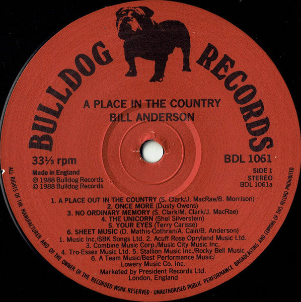 Bill Anderson (2) : A Place In The Country (LP, Album)