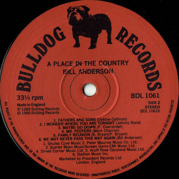 Bill Anderson (2) : A Place In The Country (LP, Album)