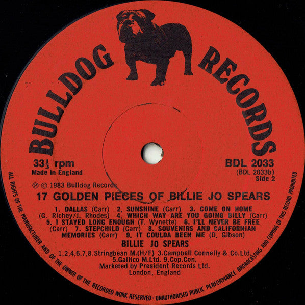 Billie Jo Spears : 17 Golden Pieces Of Billie Jo Spears (LP, Comp)