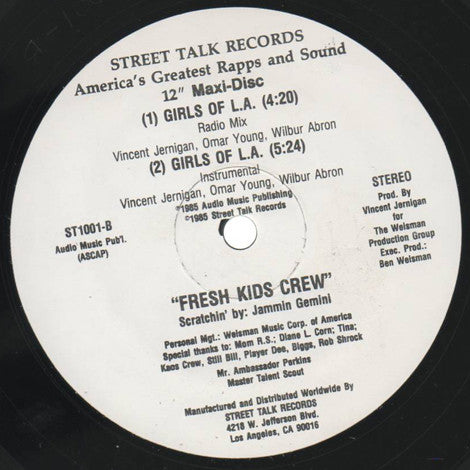 Fresh Kids Crew : Girls Of L.A. (12", Maxi)