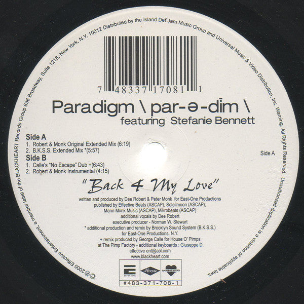 Paradigm (6) Featuring Stefanie Bennett : ...Back 4 My Love (12", Single)