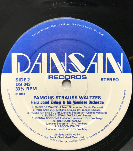 Franz Josef Ziehrer & His Viennese Orchestra* : Famous Strauss Waltzes (LP)
