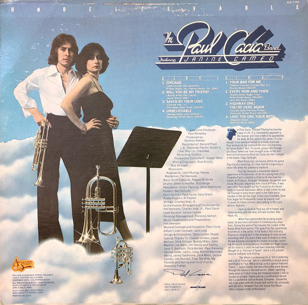 Paul Cacia Band Featuring Janine Cameo : Unbelievable (LP, Album)