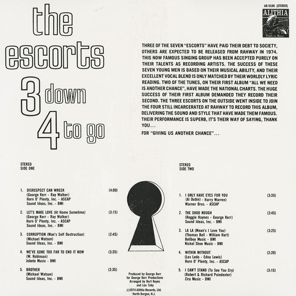 The Escorts : 3 Down 4 To Go (LP, Album, RE)