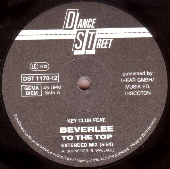 Key Club Featuring Beverlee : To The Top (12")