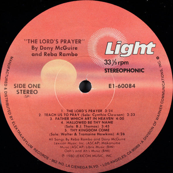 Reba Rambo & Dony McGuire : The Lord's Prayer - Teach Us To Pray (LP)