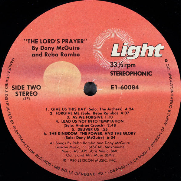 Reba Rambo & Dony McGuire : The Lord's Prayer - Teach Us To Pray (LP)