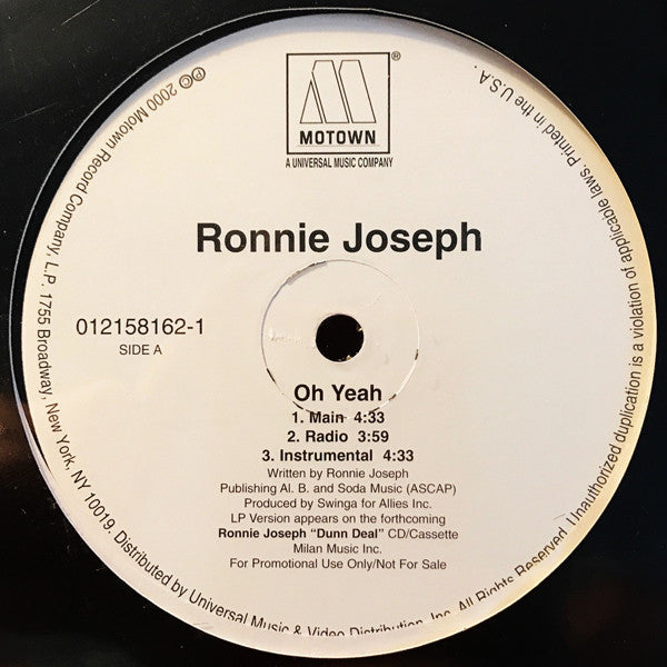 Ronnie Joseph : Oh Yeah (12", Single, Promo)
