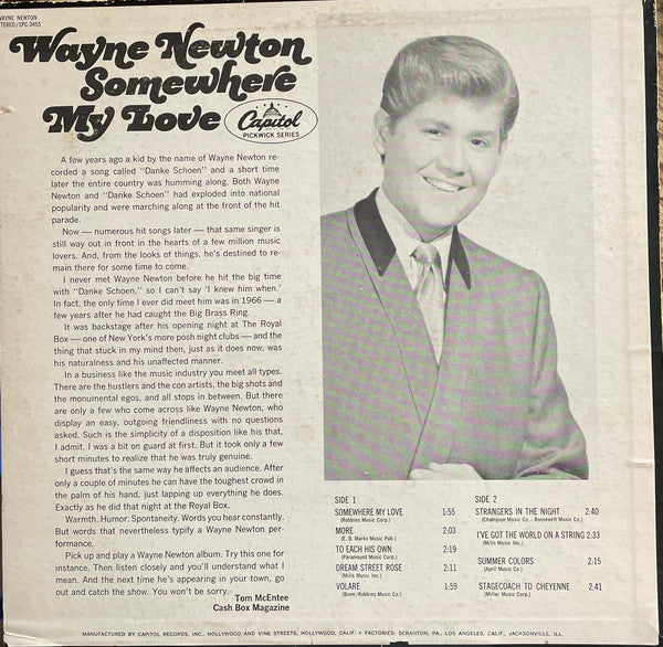 Wayne Newton : Somewhere My Love (LP)