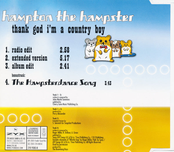Hampton The Hampster : Thank God I'm A Country Boy (CD, Single)