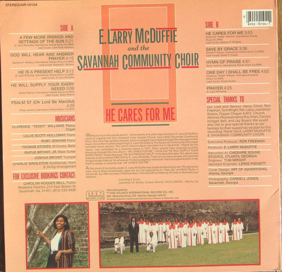 E Larry McDuffie And The Savannah Community Choir : He Cares For Me (LP, Album)