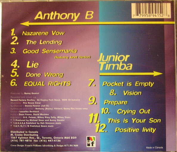 Anthony B / Junior Timba : The Nazarene Vow (CD, Album)