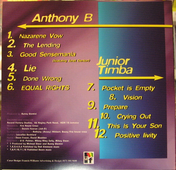 Anthony B / Junior Timba : The Nazarene Vow (CD, Album)