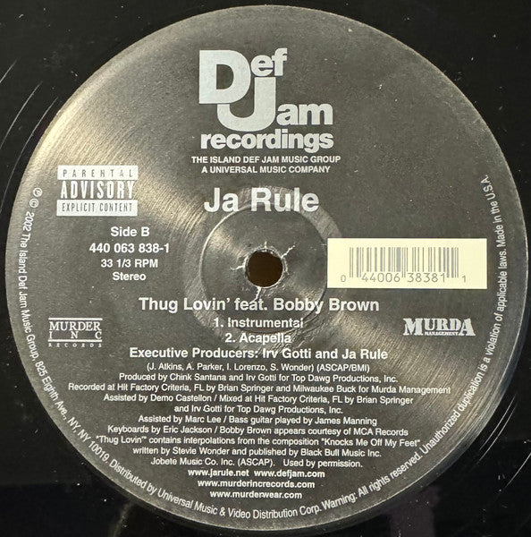 Ja Rule Feat. Bobby Brown : Thug Lovin' (12", Single)