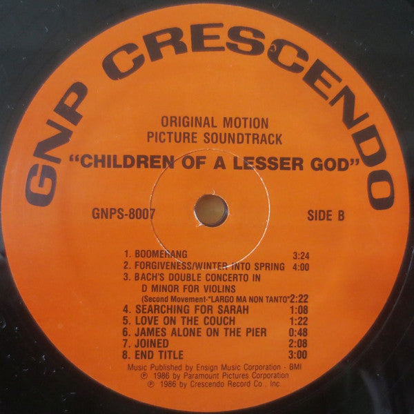 Michael Convertino : Children Of A Lesser God (Original Motion Picture Soundtrack) (LP, Album)