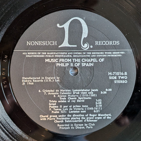 The Roger Blanchard Ensemble* With Featured Soloists*, Pierre Froidebise : Music From The Chapel Of Philip II Of Spain (LP, RE)
