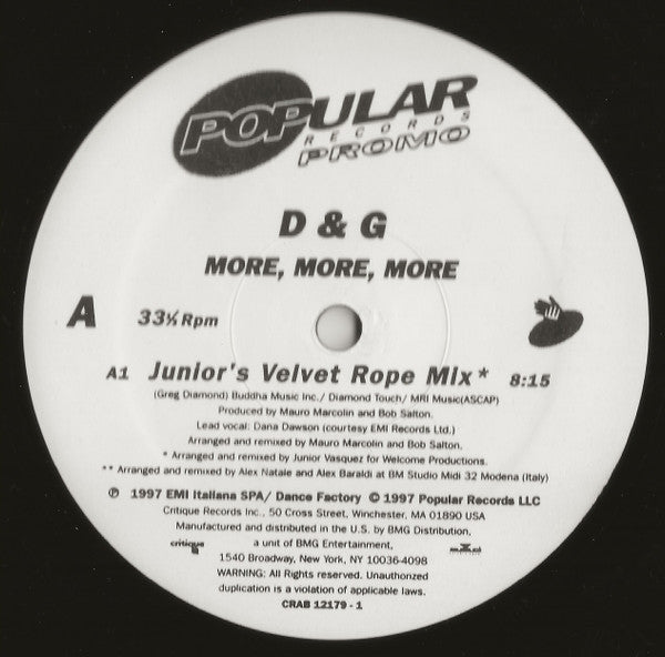 D & G* : More, More, More (12", Promo)