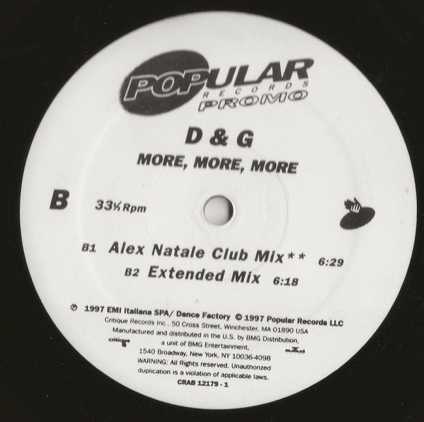 D & G* : More, More, More (12", Promo)