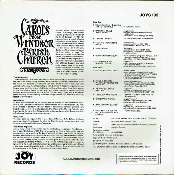 Rev. Leslie Badham, Dr. Leslie Smith, Boys Of The Royal Free Schools, Windsor, Benedict Gunner : Carols From Windsor Parish Church (LP, Album, RE)