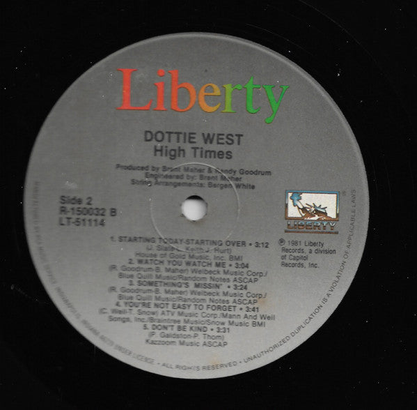 Dottie West : High Times (LP, Album, Club, Ind)