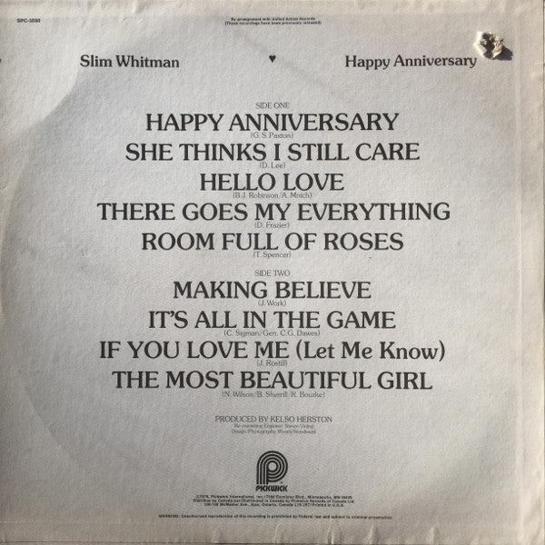 Slim Whitman : Happy Anniversary (LP, Comp)