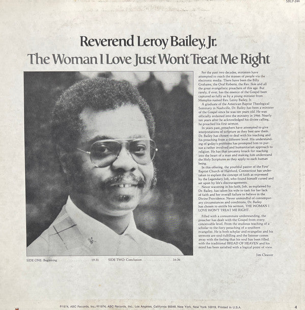 Reverend Leroy Bailey, Jr. : The Woman I Love Just Won't Treat Me Right (LP)