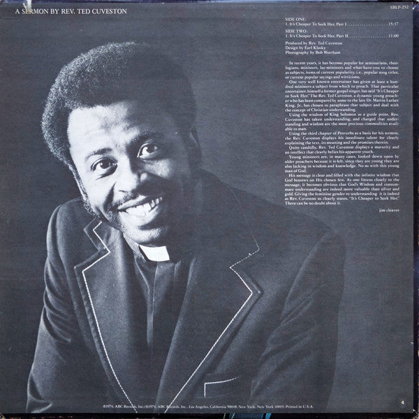Reverend Ted Cuveston : It's Cheaper To Seek Her (A Sermon By Rev. Ted Cuveston) (LP, Album)