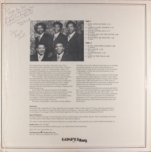 The Singing Sons Of Washington, D.C. : He's Alive (LP, Album)