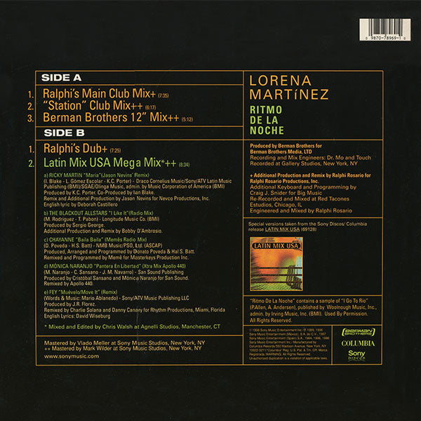 Lorena Martínez : Ritmo De La Noche (12")