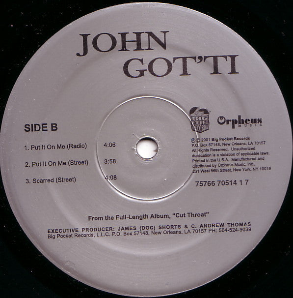 John Got'ti : Cut Throat / Put It On Me / Scarred (12", Single)