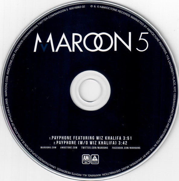 Maroon 5 Featuring Wiz Khalifa : Payphone (CD, Single, Ltd)