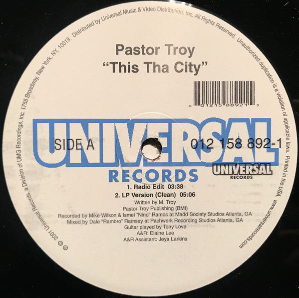 Pastor Troy : This Tha City (12", Single)