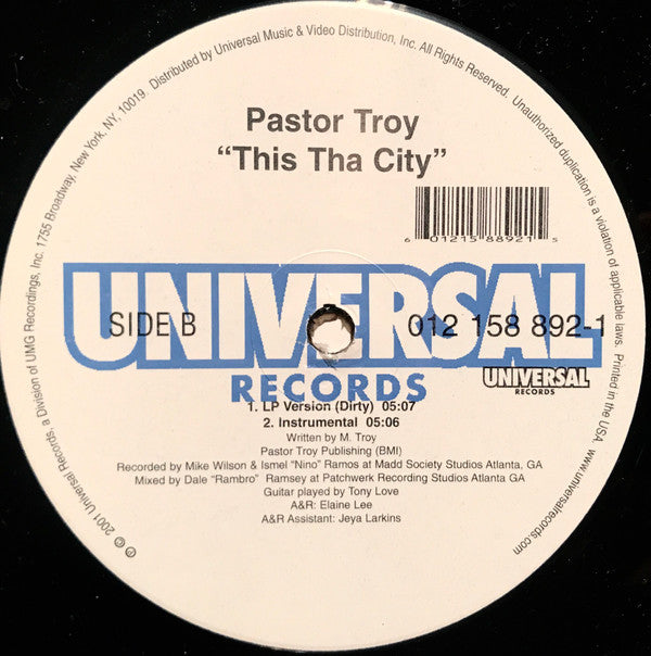 Pastor Troy : This Tha City (12", Single)